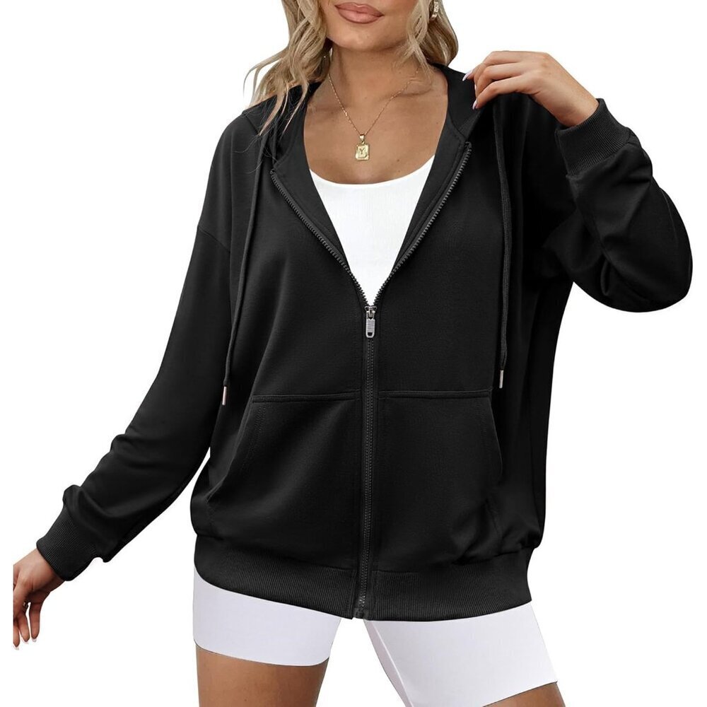 Women's Lightweight Zipper Hoodie Oversized Sweatshirt with Pockets Casual